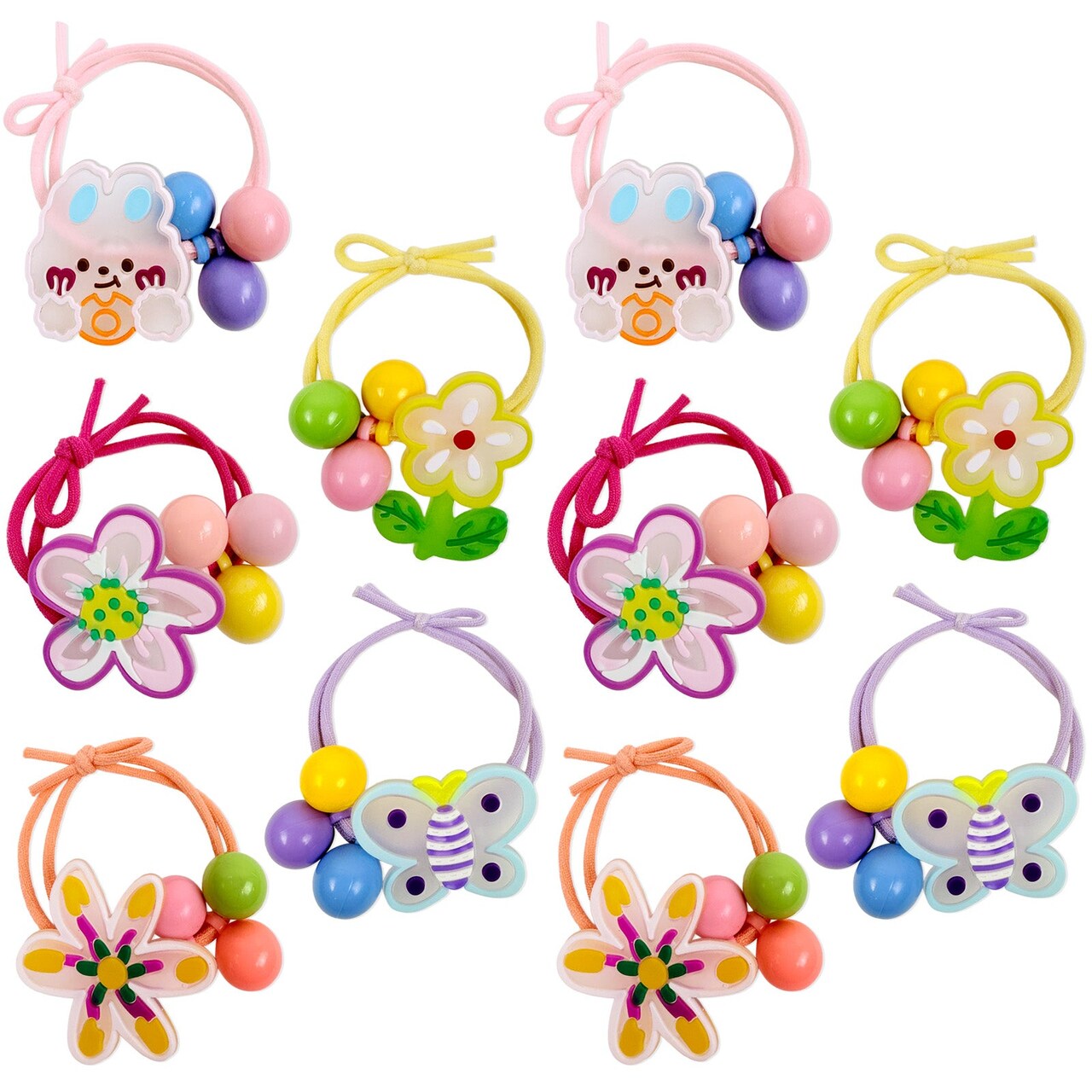 Wrapables Ouchless Floral Spring Hair Ties with Bunnies, Flowers, and Butterflies, Easter Ponytail Holders (10pcs)
